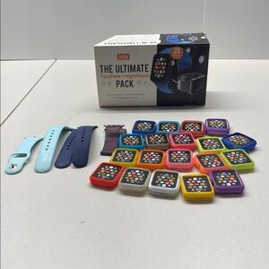 19 Gel Faceplate Bumper Protector Cover for Apple Watch + 3 38mm Straps NO STAND